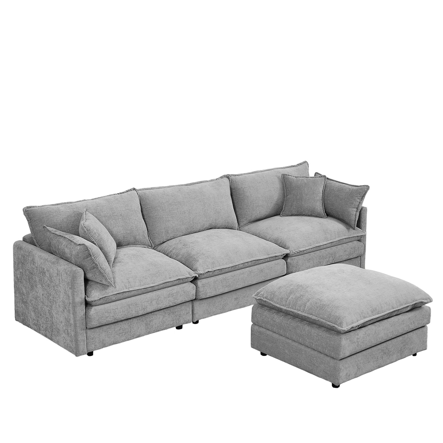 Canapé modulable en L 3 places en chenille moderne avec pouf amovible pour salon