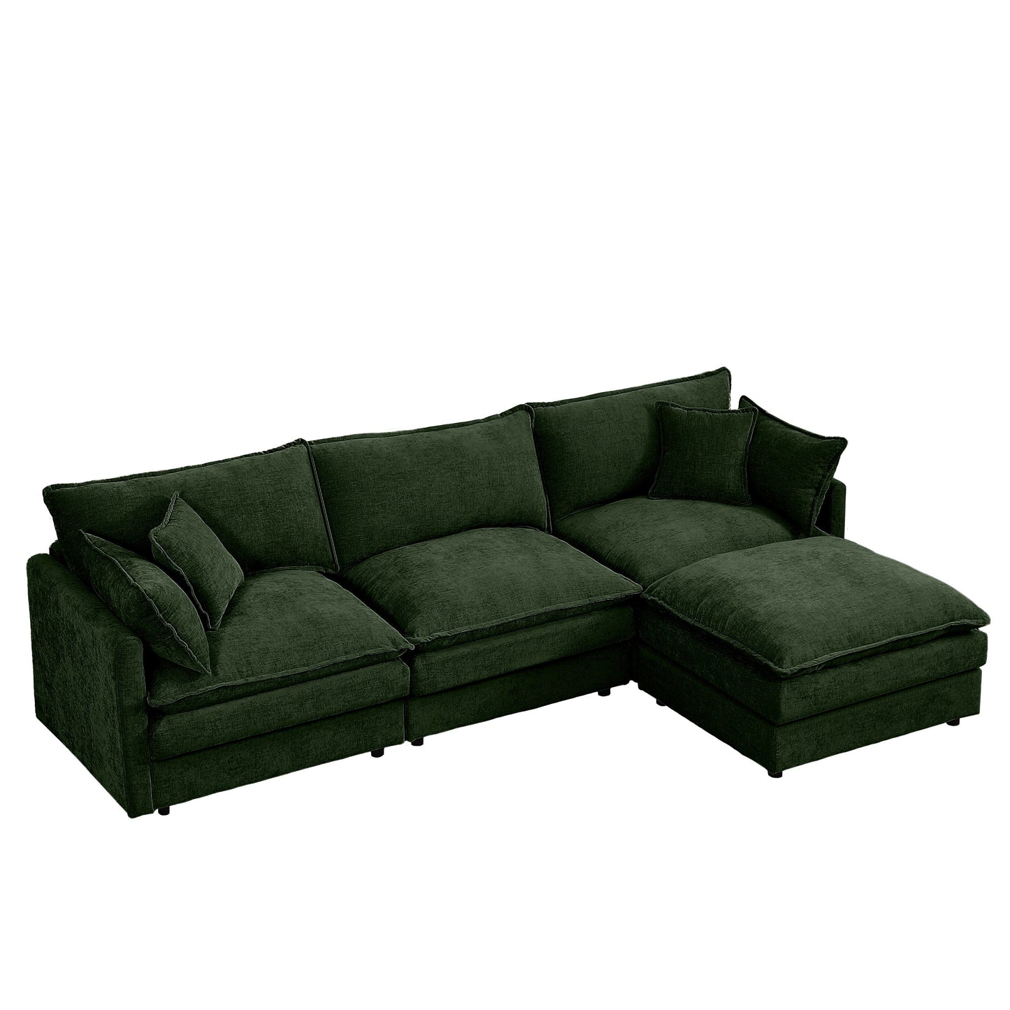 Canapé modulable en L 3 places en chenille moderne avec pouf amovible pour salon