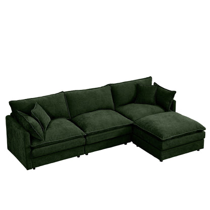 Canapé modulable en L 3 places en chenille moderne avec pouf amovible pour salon