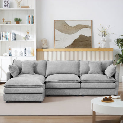 Canapé modulable en L 3 places en chenille moderne avec pouf amovible pour salon