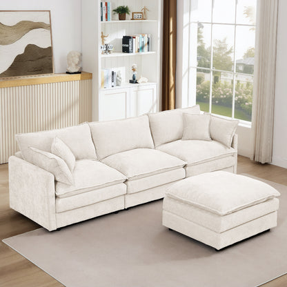 Canapé modulable en L 3 places en chenille moderne avec pouf amovible pour salon
