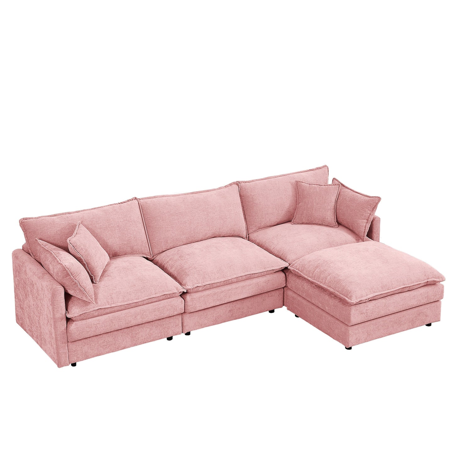 Canapé modulable en L 3 places en chenille moderne avec pouf amovible pour salon