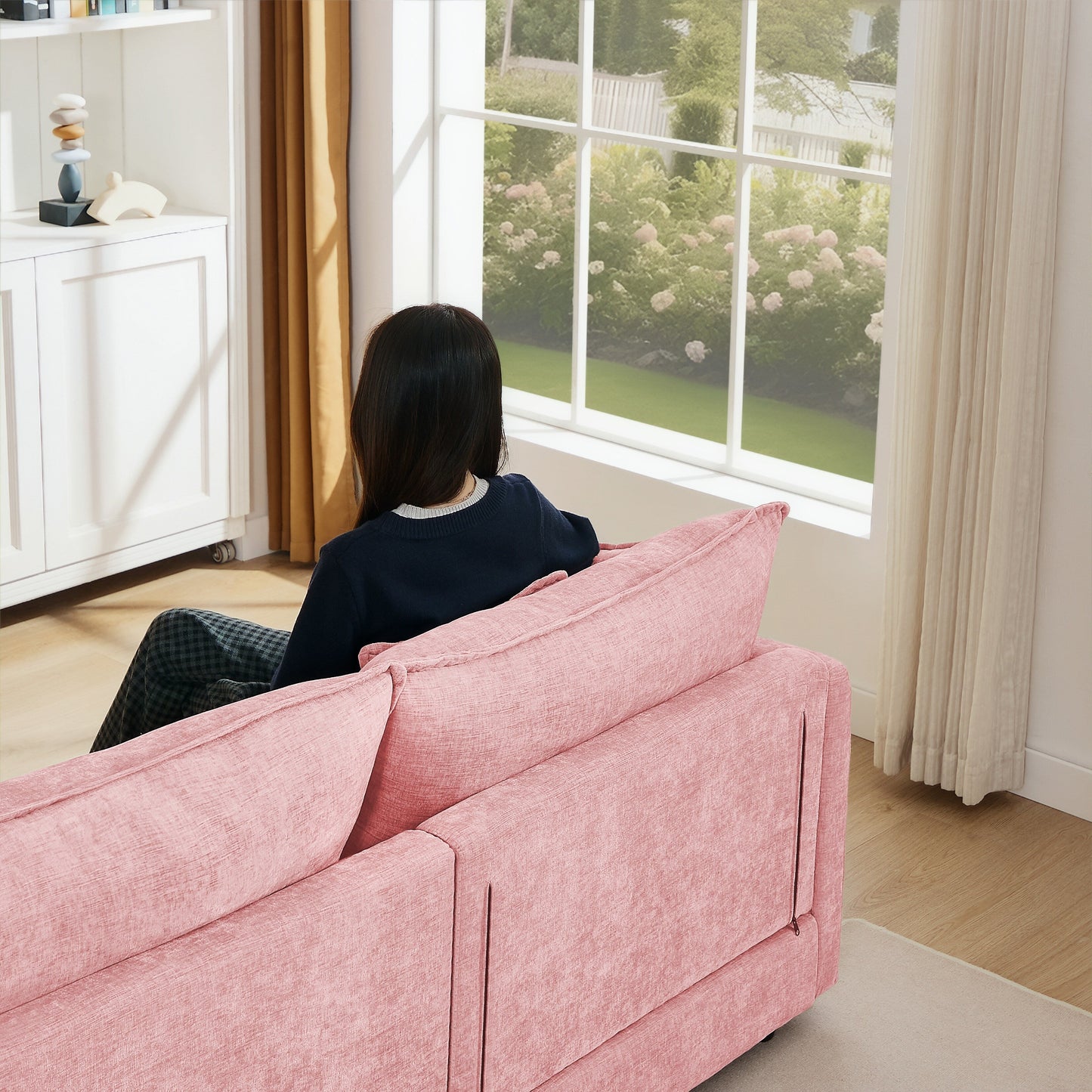 Canapé modulable en L 3 places en chenille moderne avec pouf amovible pour salon