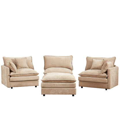 Canapé modulable en L 3 places en chenille moderne avec pouf amovible pour salon