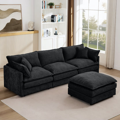 Canapé modulable en L 3 places en chenille moderne avec pouf amovible pour salon