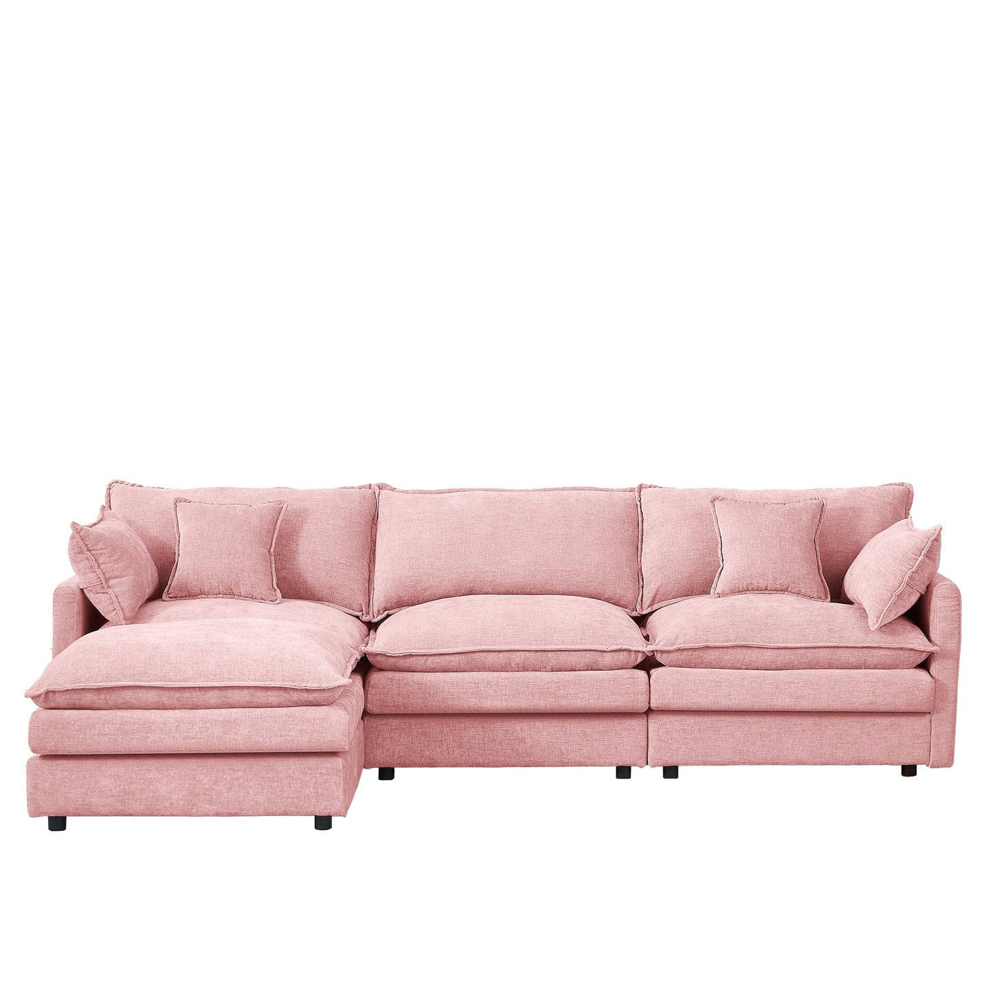 Canapé modulable en L 3 places en chenille moderne avec pouf amovible pour salon