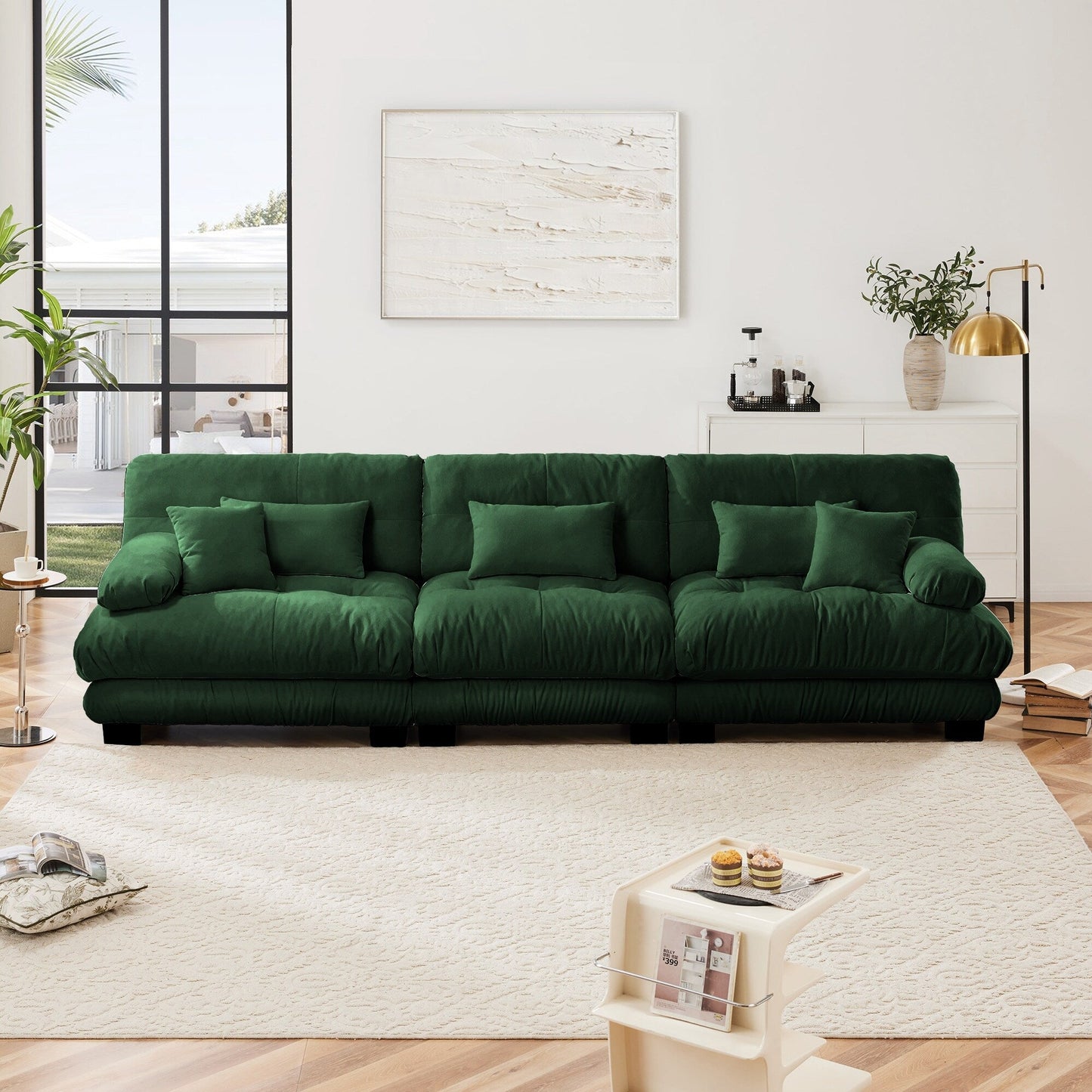 Canapé sectionnel 3 places moderne en chenille, canapé modulaire à assise profonde avec coussins décoratifs et coussins de taille pour le salon