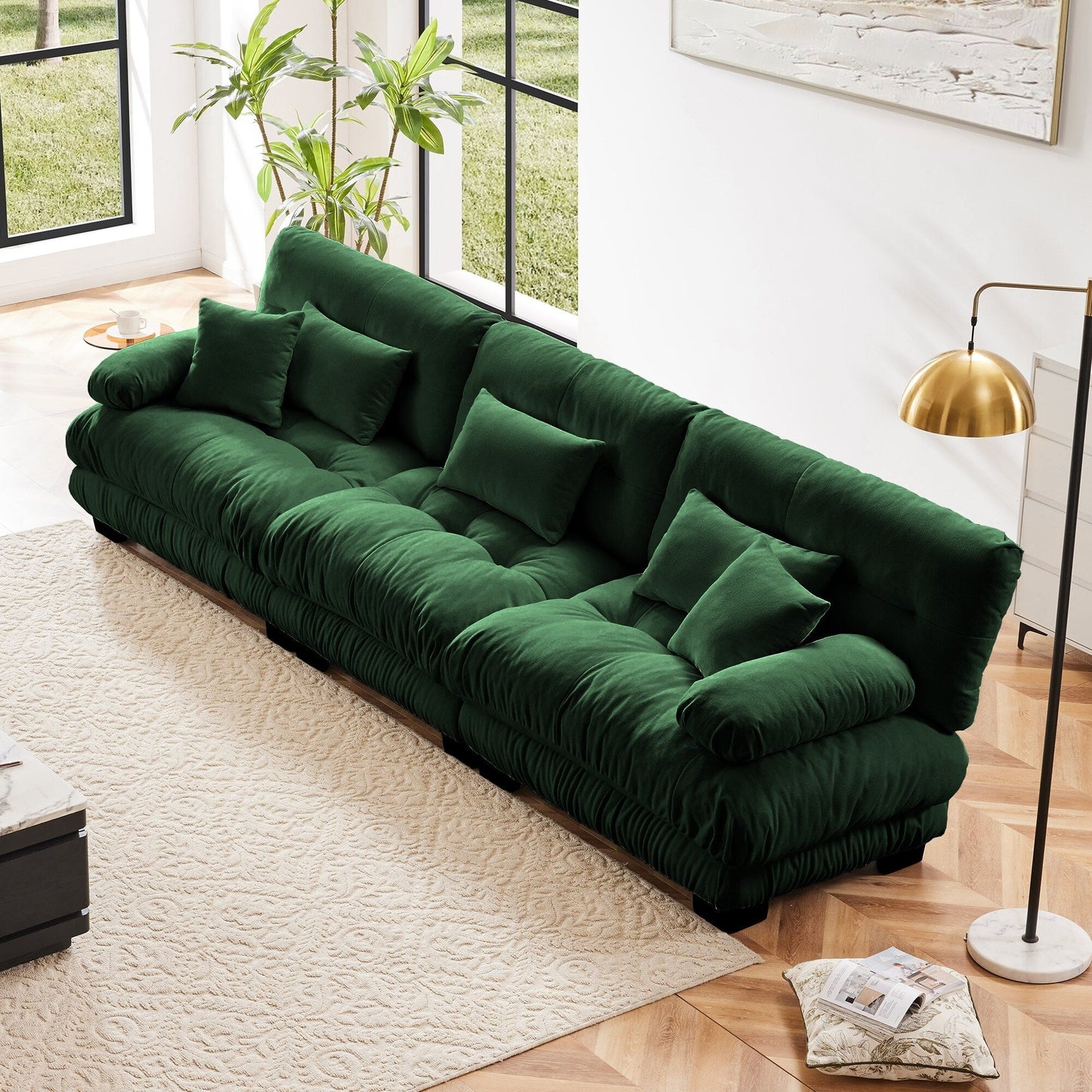 Canapé sectionnel 3 places moderne en chenille, canapé modulaire à assise profonde avec coussins décoratifs et coussins de taille pour le salon