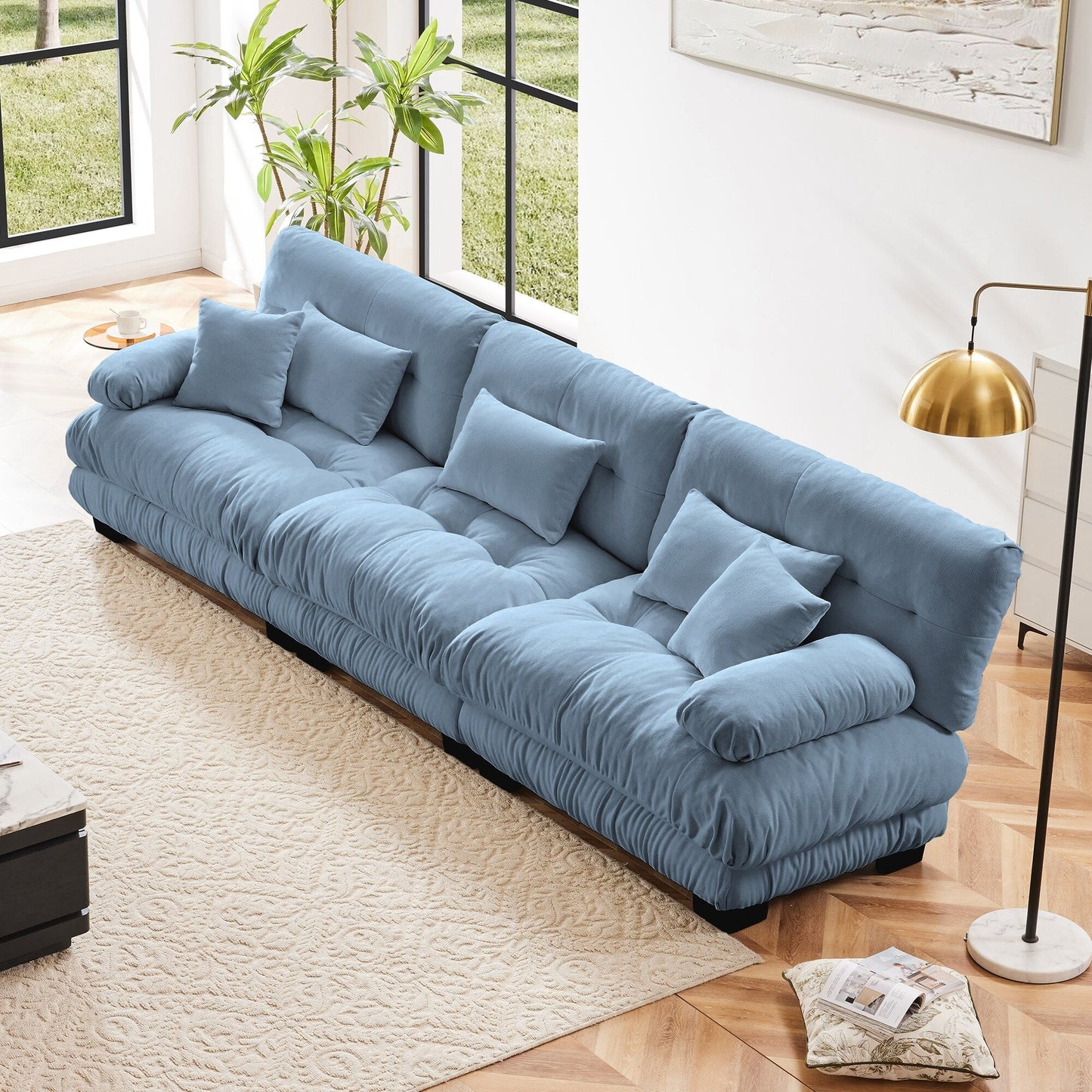 Canapé sectionnel 3 places moderne en chenille, canapé modulaire à assise profonde avec coussins décoratifs et coussins de taille pour le salon