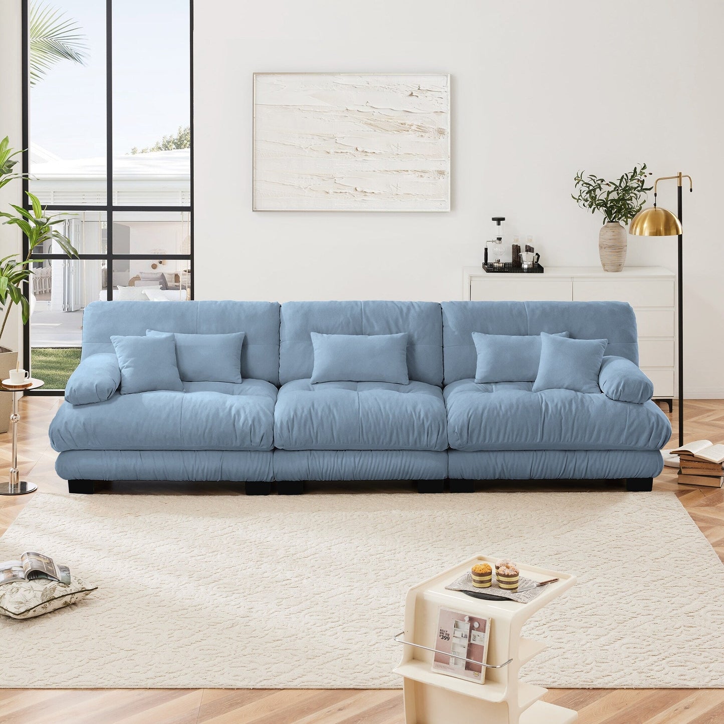 Canapé sectionnel 3 places moderne en chenille, canapé modulaire à assise profonde avec coussins décoratifs et coussins de taille pour le salon