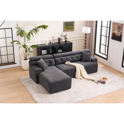Canapé modulable 4 places en L, convertible et moderne, en chenille, avec 2 coussins, pour salon d'appartement