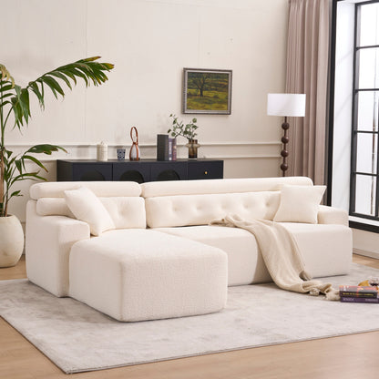 Canapé modulable 4 places en L, convertible et moderne, en chenille, avec 2 coussins, pour salon d'appartement