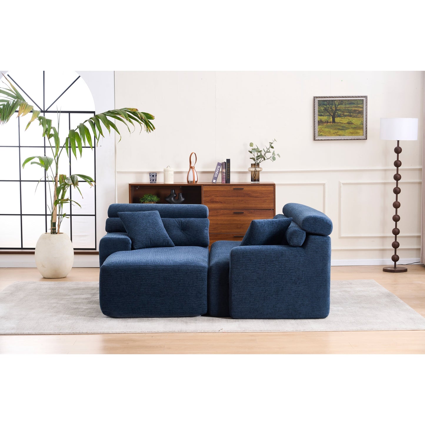 Canapé modulable 4 places en L, convertible et moderne, en chenille, avec 2 coussins, pour salon d'appartement