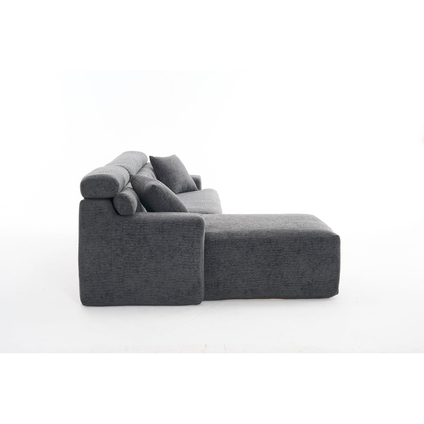 Canapé modulable 4 places en L, convertible et moderne, en chenille, avec 2 coussins, pour salon d'appartement
