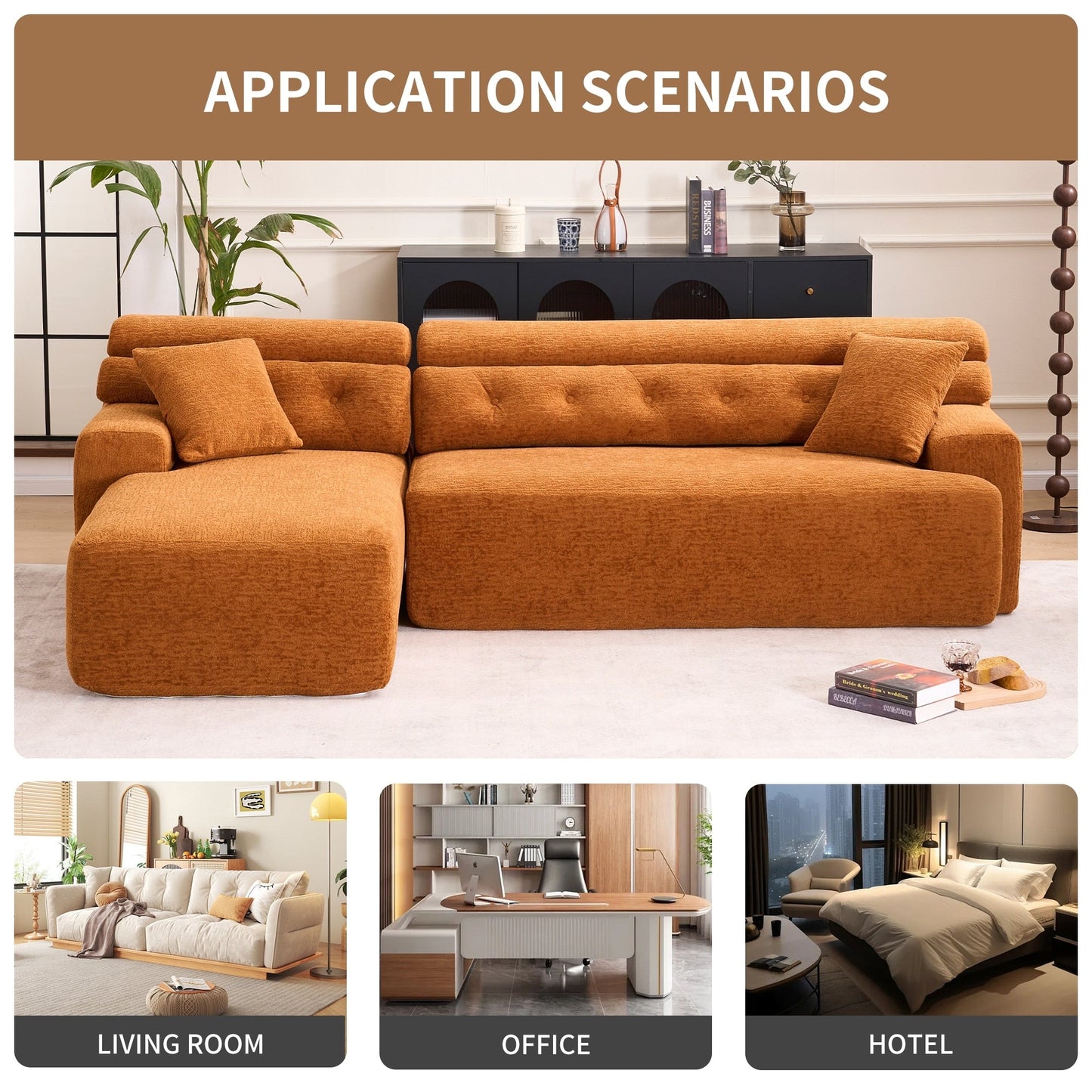 Canapé modulable 4 places en L, convertible et moderne, en chenille, avec 2 coussins, pour salon d'appartement