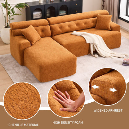 Canapé modulable 4 places en L, convertible et moderne, en chenille, avec 2 coussins, pour salon d'appartement
