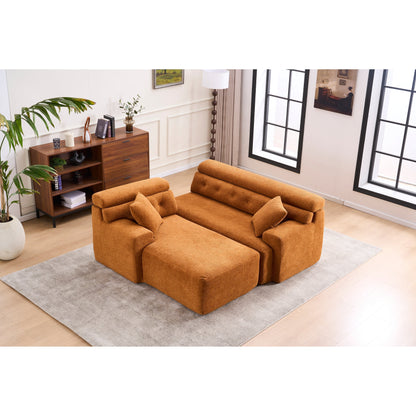 Canapé modulable 4 places en L, convertible et moderne, en chenille, avec 2 coussins, pour salon d'appartement