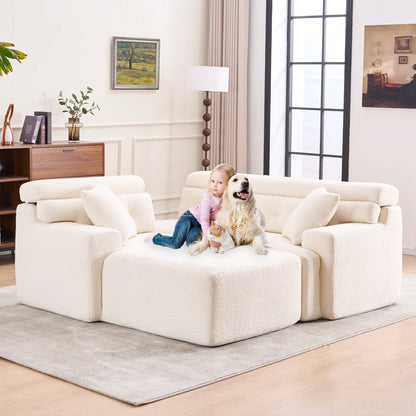 Canapé modulable 4 places en L, convertible et moderne, en chenille, avec 2 coussins, pour salon d'appartement