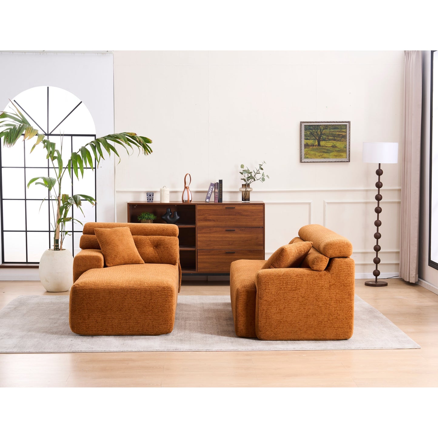 Canapé modulable 4 places en L, convertible et moderne, en chenille, avec 2 coussins, pour salon d'appartement