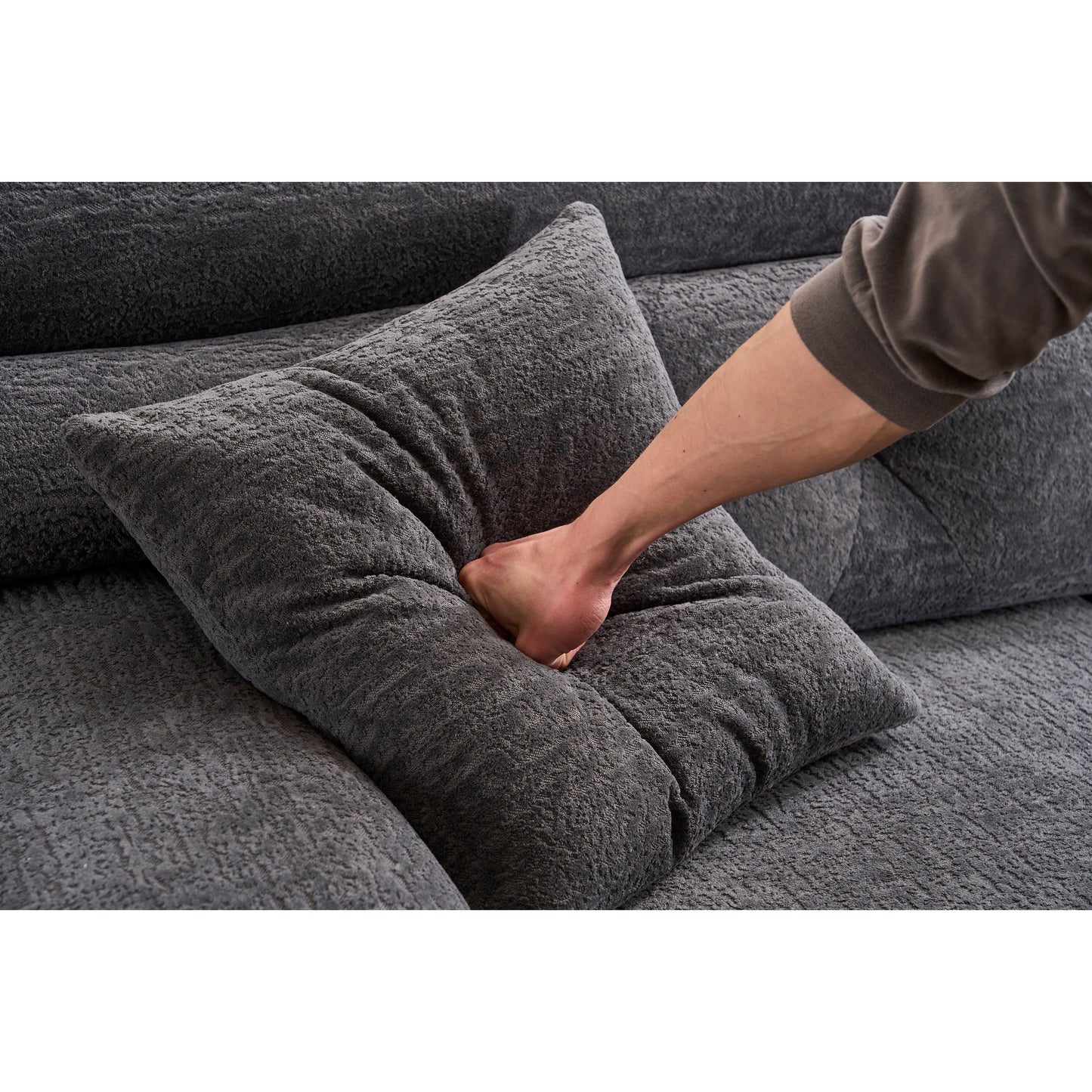 Canapé modulable 4 places en L, convertible et moderne, en chenille, avec 2 coussins, pour salon d'appartement