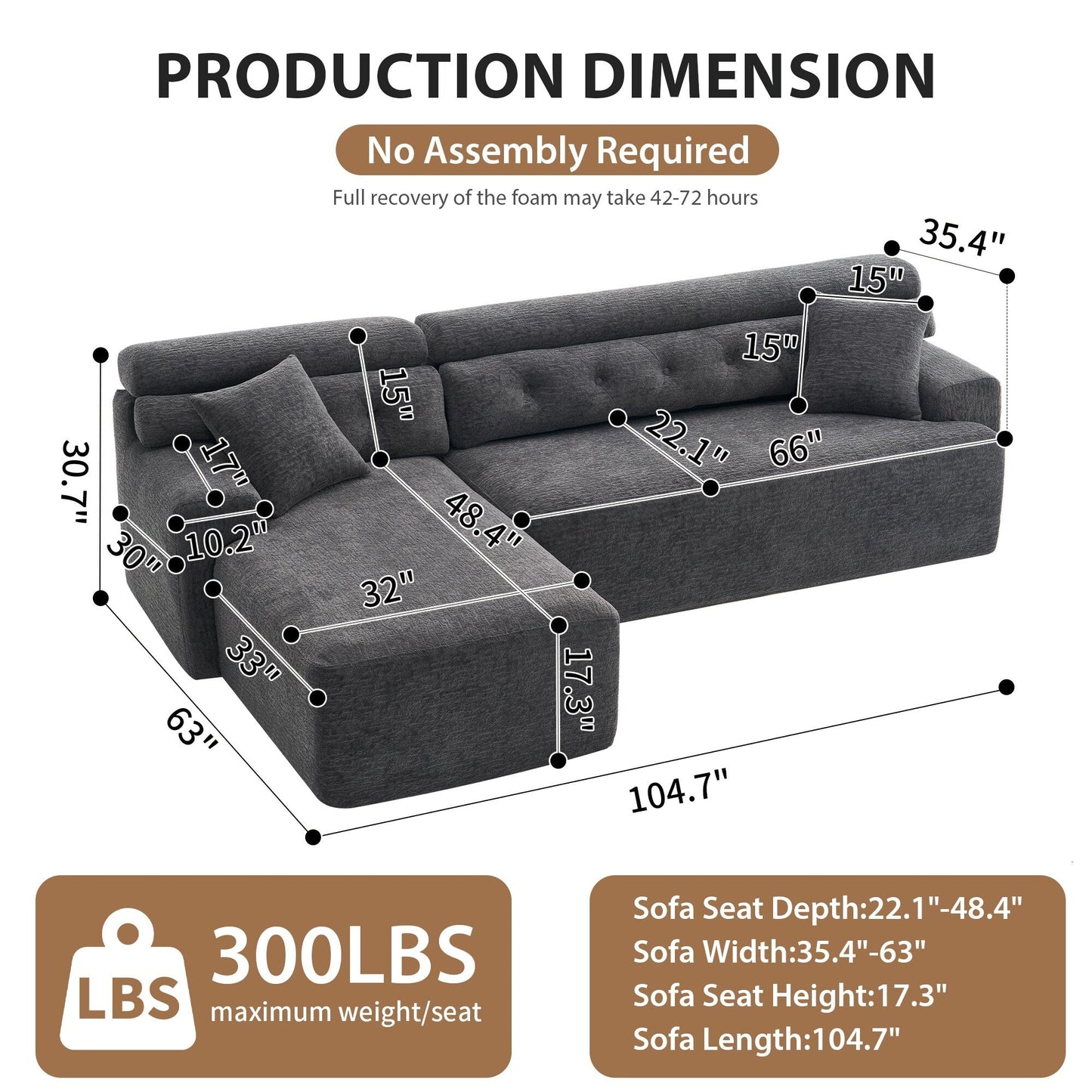Canapé modulable 4 places en L, convertible et moderne, en chenille, avec 2 coussins, pour salon d'appartement
