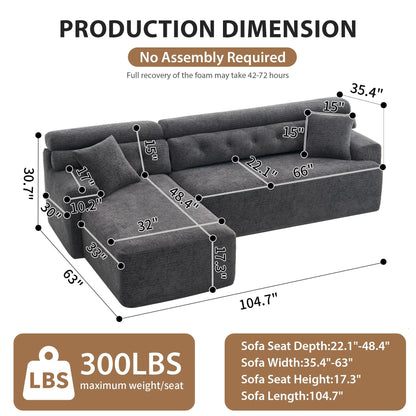 Canapé modulable 4 places en L, convertible et moderne, en chenille, avec 2 coussins, pour salon d'appartement
