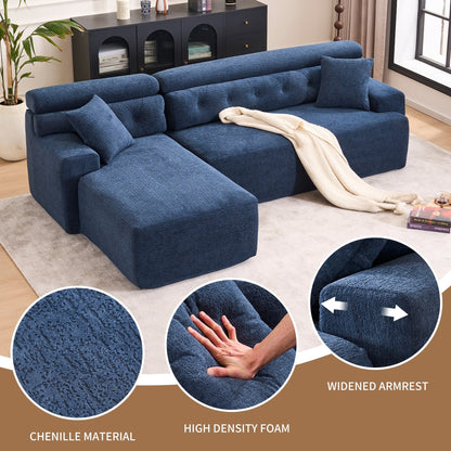 Canapé modulable 4 places en L, convertible et moderne, en chenille, avec 2 coussins, pour salon d'appartement