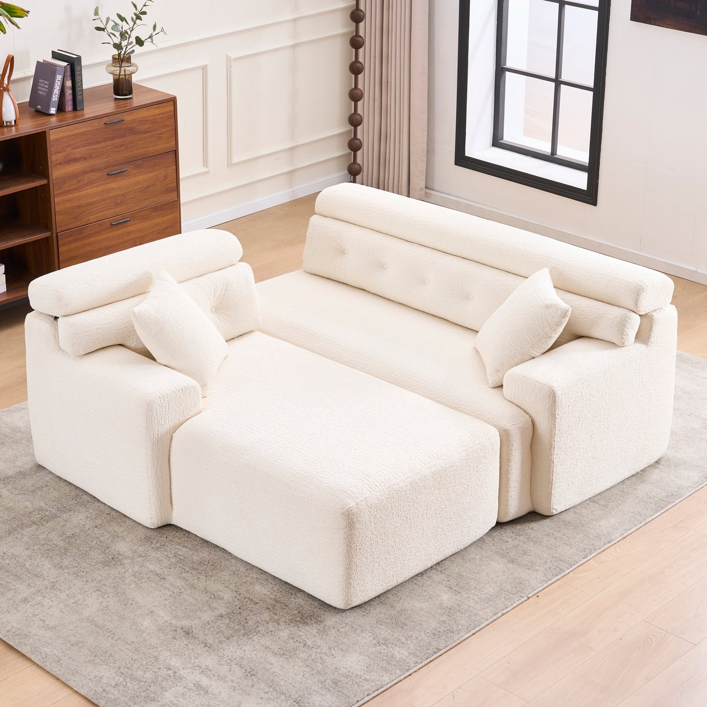 Canapé modulable 4 places en L, convertible et moderne, en chenille, avec 2 coussins, pour salon d'appartement