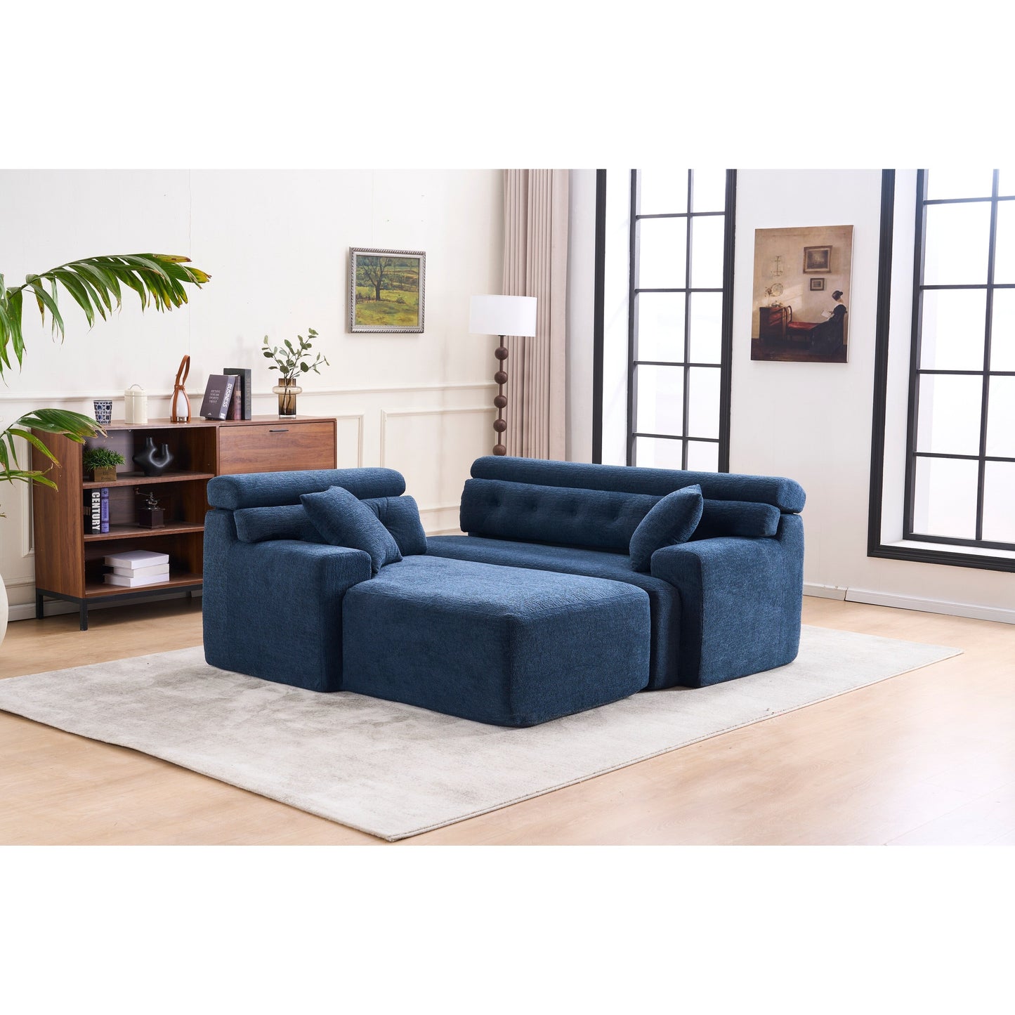 Canapé modulable 4 places en L, convertible et moderne, en chenille, avec 2 coussins, pour salon d'appartement