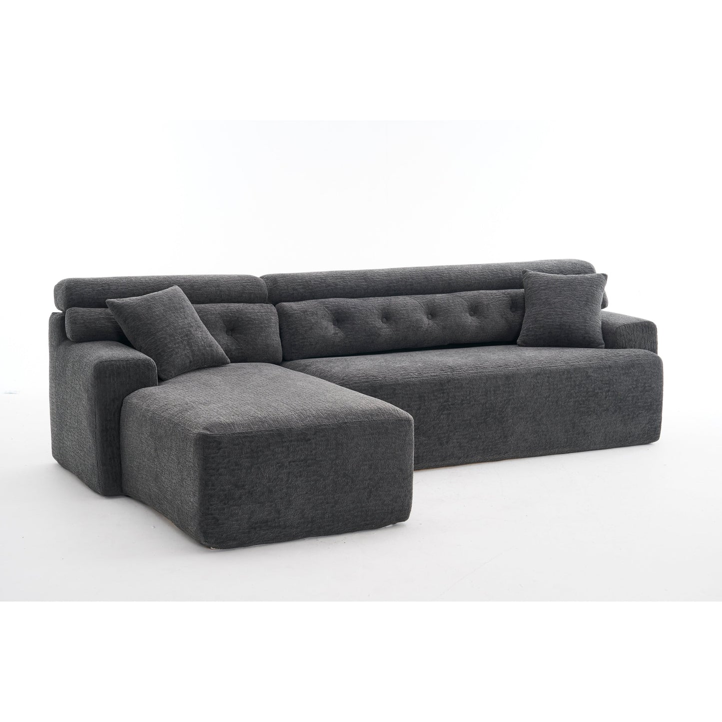 Canapé modulable 4 places en L, convertible et moderne, en chenille, avec 2 coussins, pour salon d'appartement