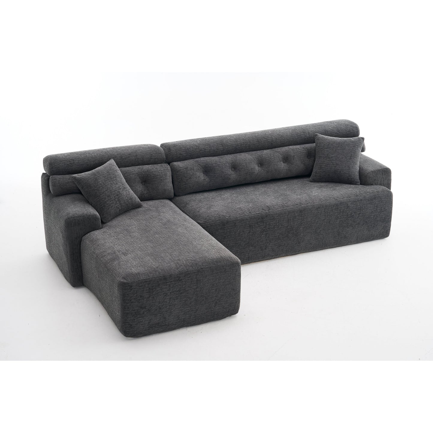 Canapé modulable 4 places en L, convertible et moderne, en chenille, avec 2 coussins, pour salon d'appartement