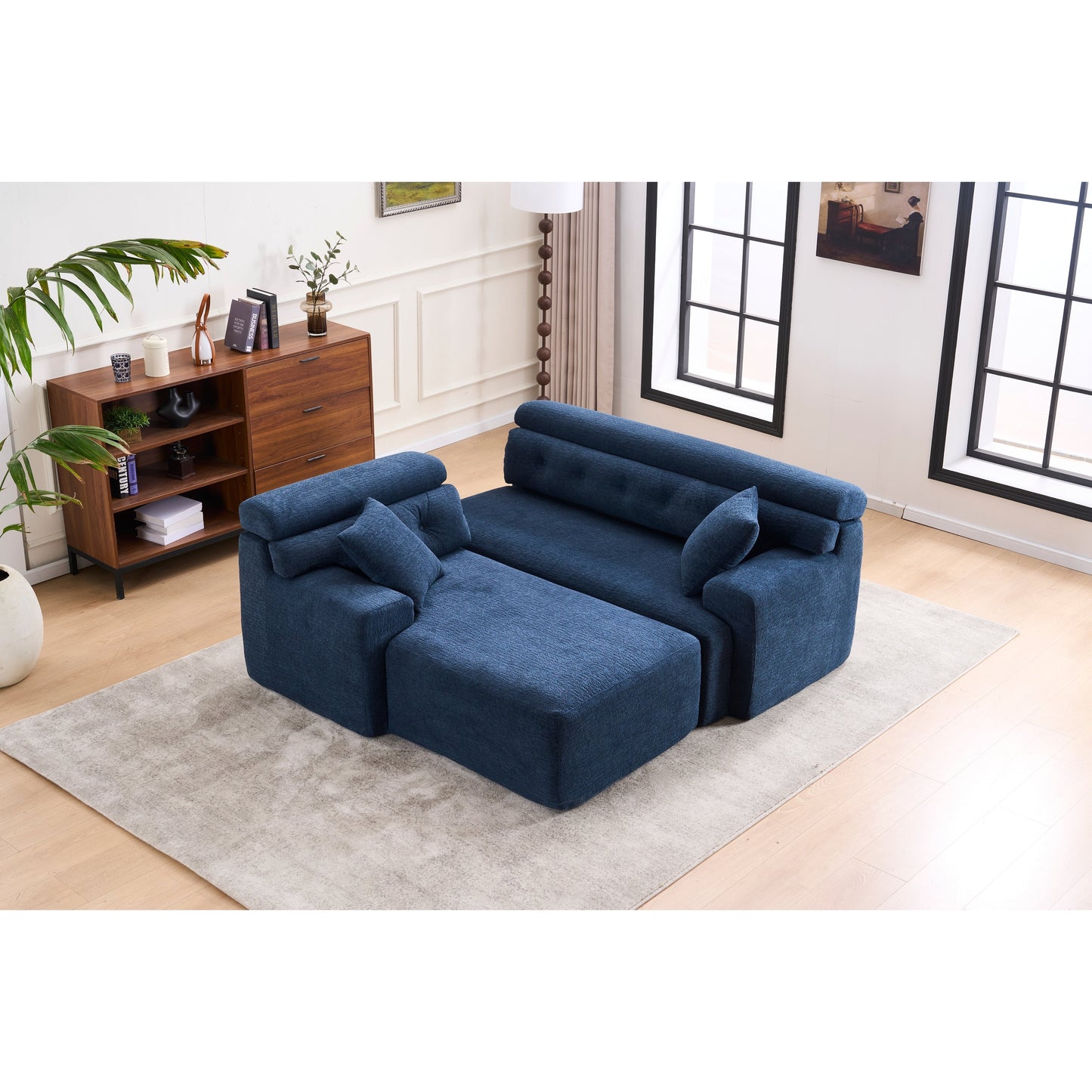 Canapé modulable 4 places en L, convertible et moderne, en chenille, avec 2 coussins, pour salon d'appartement