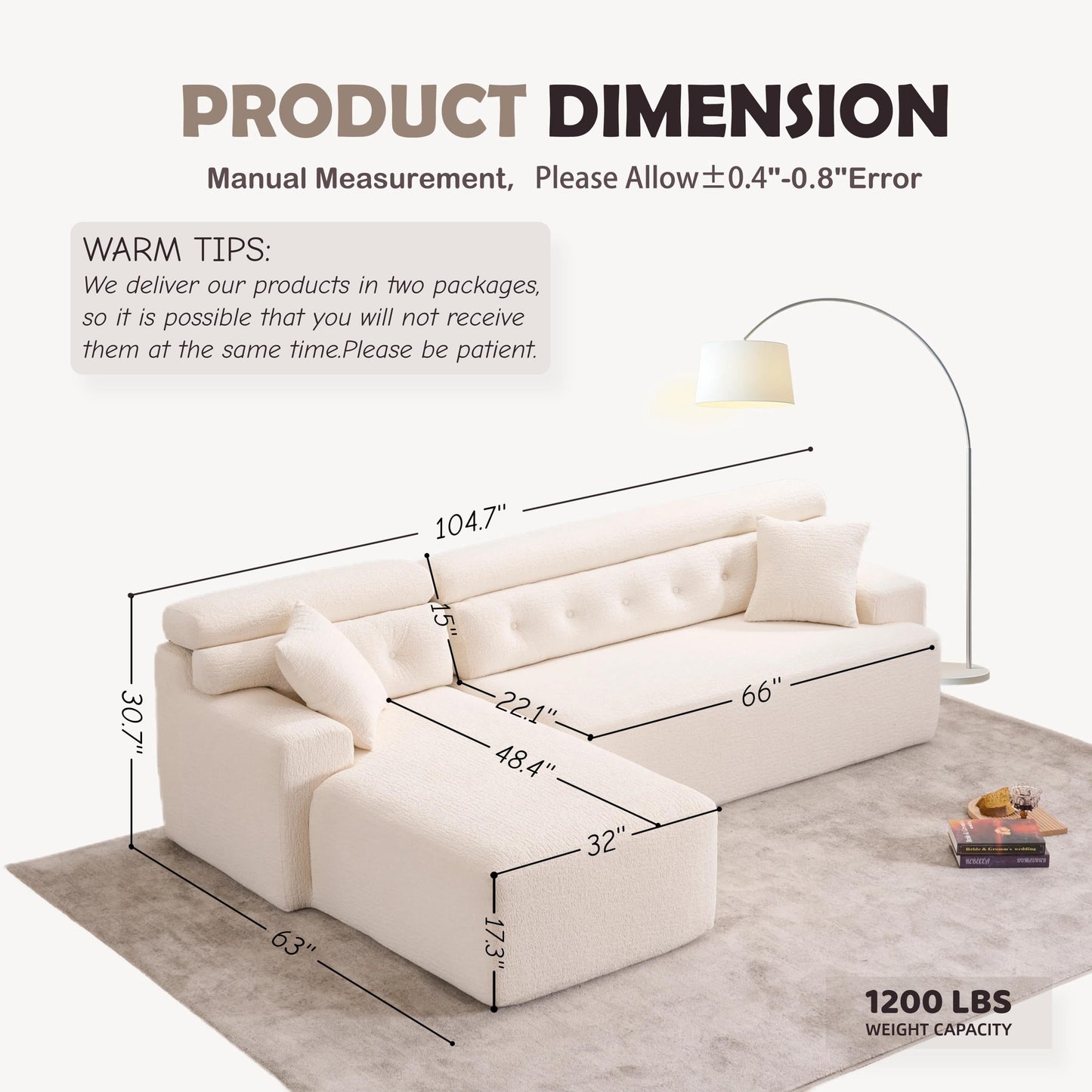Canapé modulable 4 places en L, convertible et moderne, en chenille, avec 2 coussins, pour salon d'appartement