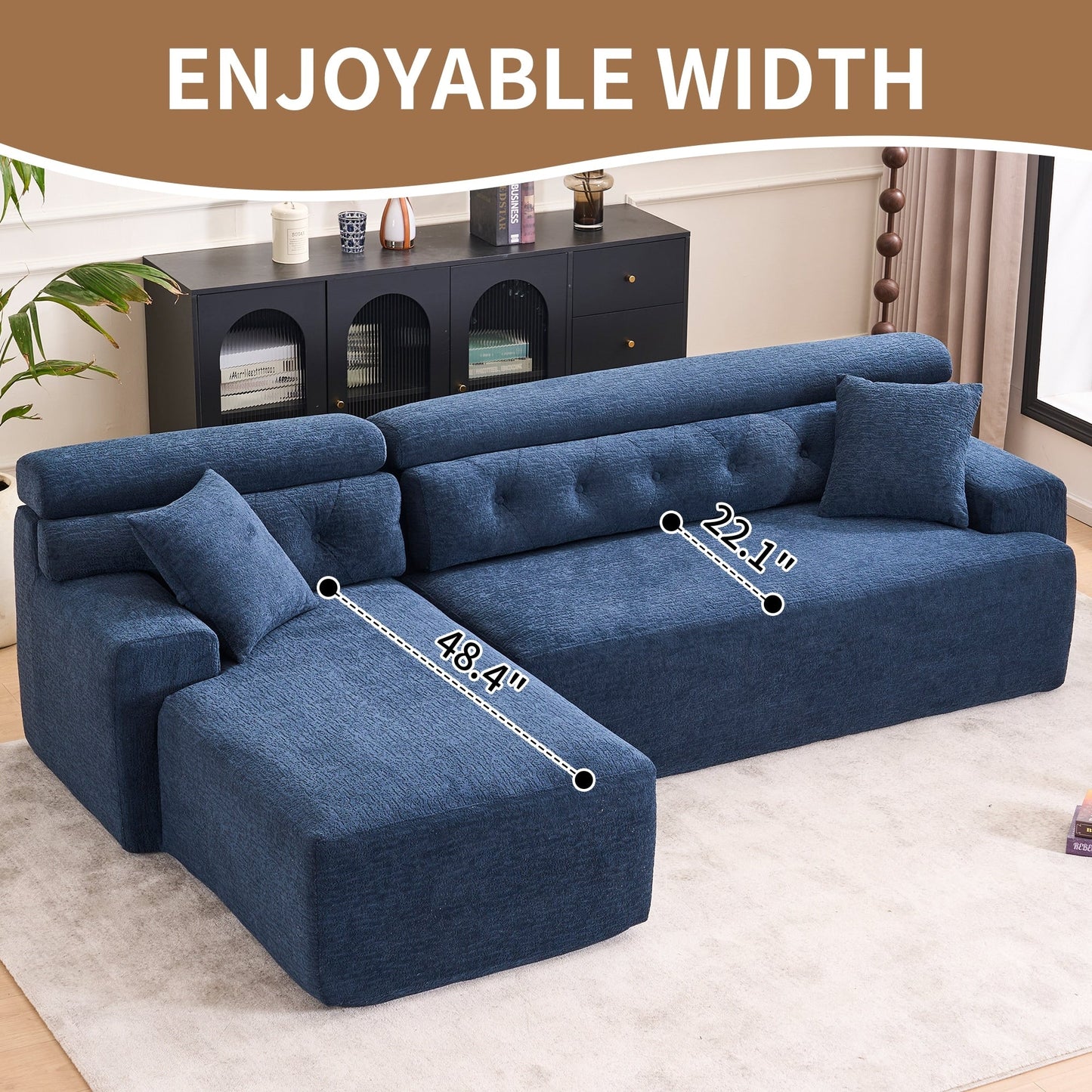 Canapé modulable 4 places en L, convertible et moderne, en chenille, avec 2 coussins, pour salon d'appartement