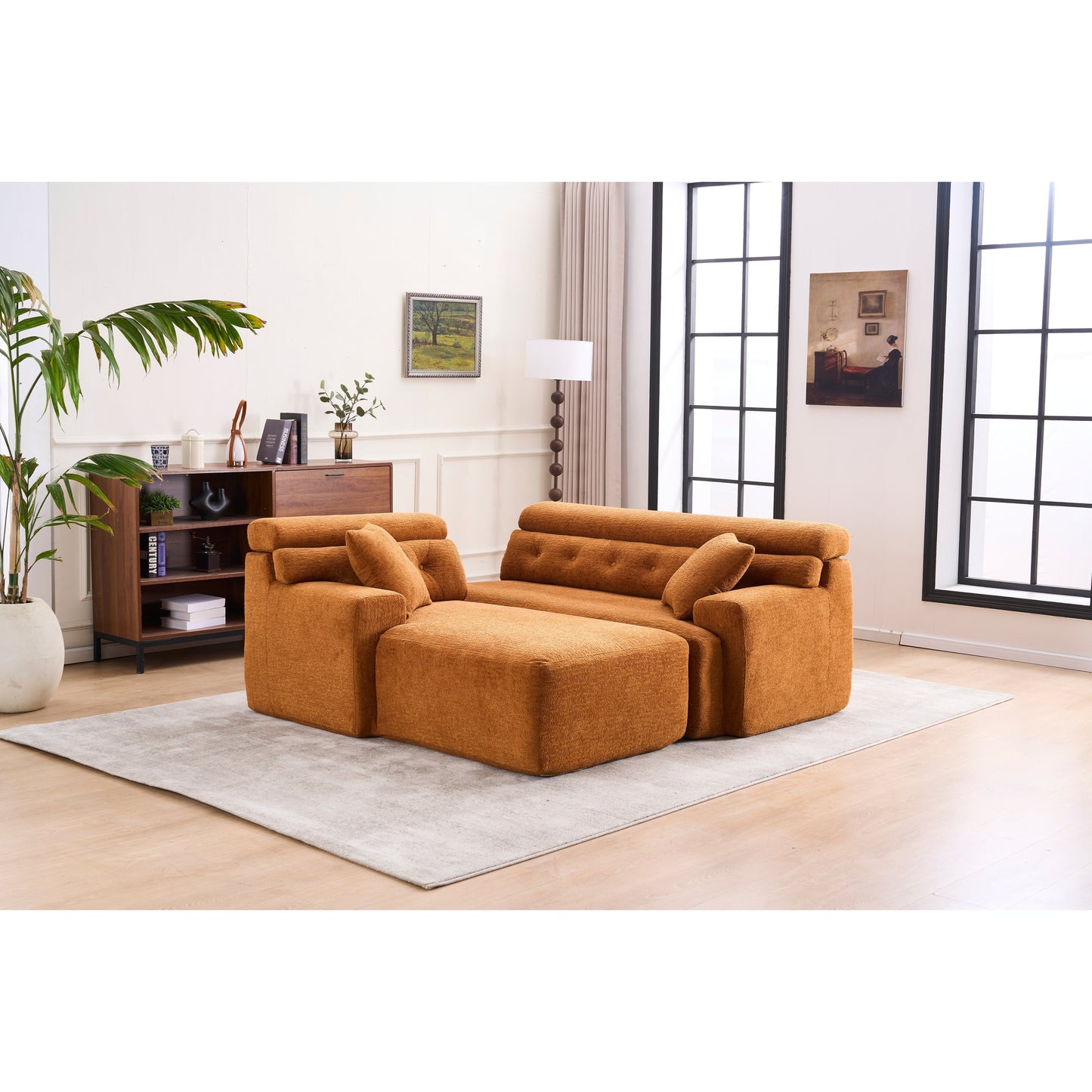 Canapé modulable 4 places en L, convertible et moderne, en chenille, avec 2 coussins, pour salon d'appartement