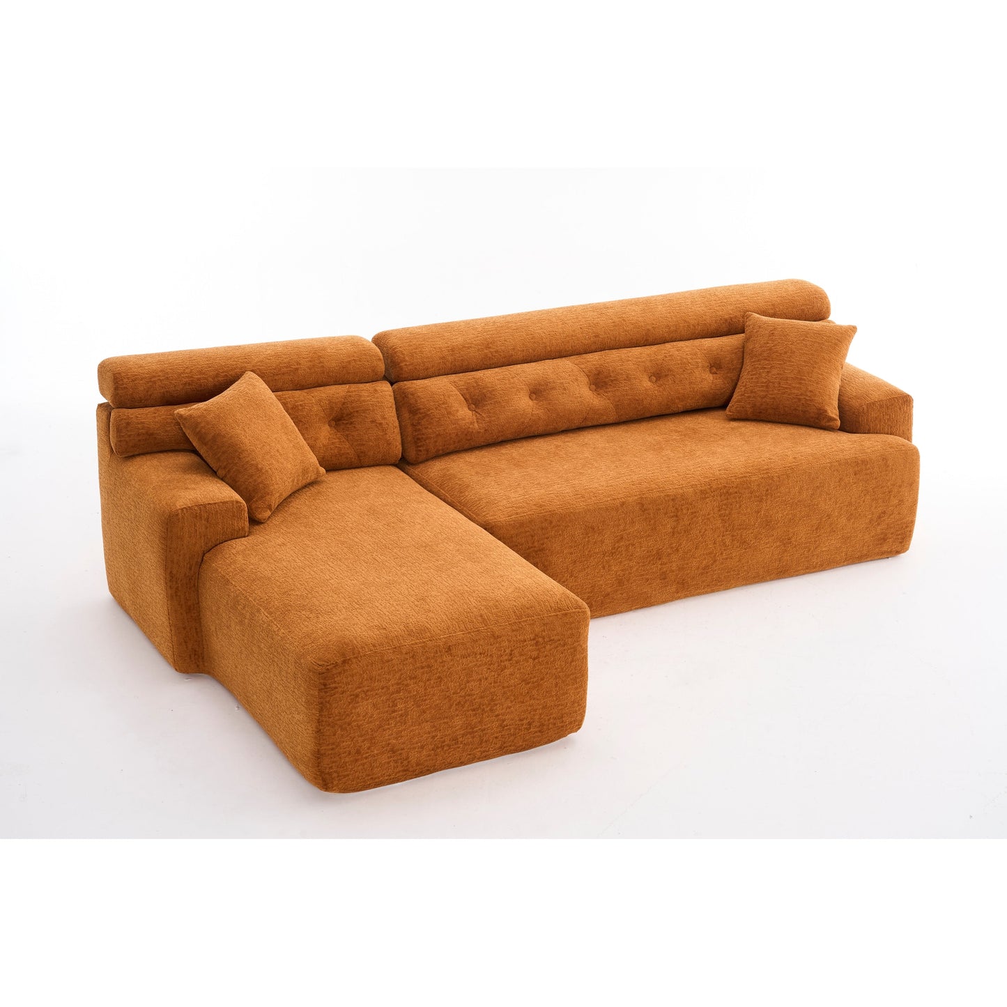 Canapé modulable 4 places en L, convertible et moderne, en chenille, avec 2 coussins, pour salon d'appartement