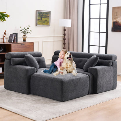Canapé modulable 4 places en L, convertible et moderne, en chenille, avec 2 coussins, pour salon d'appartement