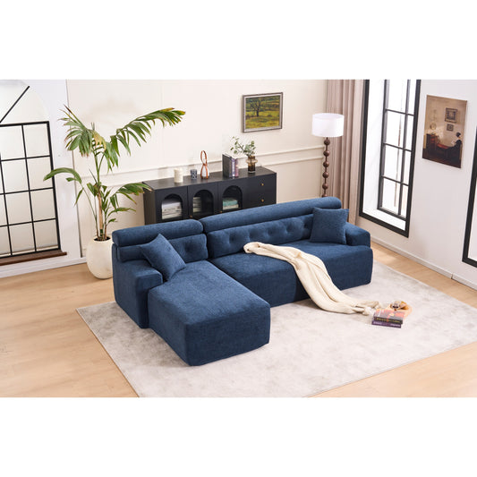 Canapé modulable 4 places en L, convertible et moderne, en chenille, avec 2 coussins, pour salon d'appartement