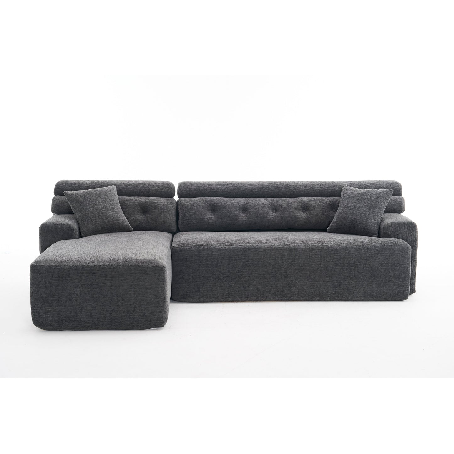 Canapé modulable 4 places en L, convertible et moderne, en chenille, avec 2 coussins, pour salon d'appartement
