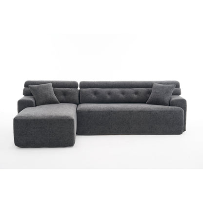 Canapé modulable 4 places en L, convertible et moderne, en chenille, avec 2 coussins, pour salon d'appartement