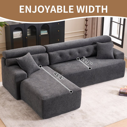 Canapé modulable 4 places en L, convertible et moderne, en chenille, avec 2 coussins, pour salon d'appartement