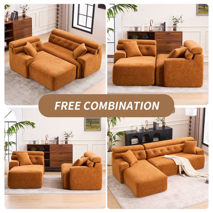 Canapé modulable 4 places en L, convertible et moderne, en chenille, avec 2 coussins, pour salon d'appartement