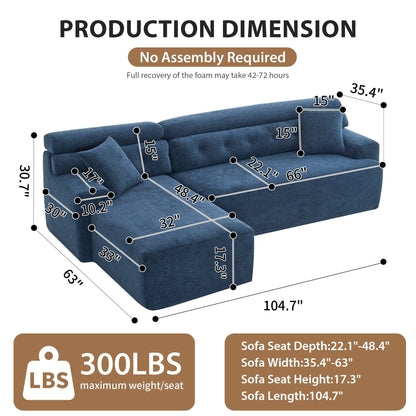 Canapé modulable 4 places en L, convertible et moderne, en chenille, avec 2 coussins, pour salon d'appartement