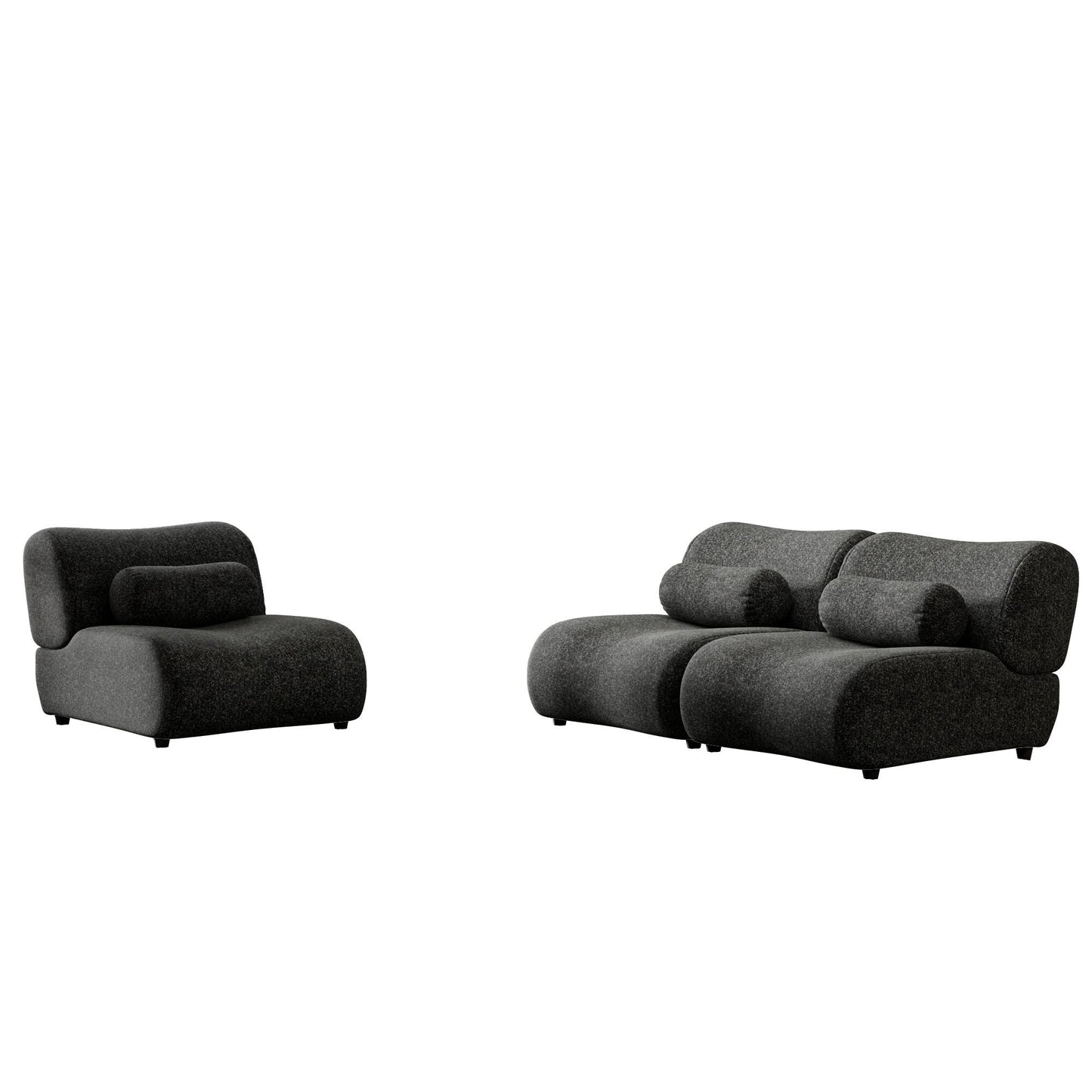 Canapé modulaire 3 places incurvé en chenille moderne avec coussins cylindriques pour le salon