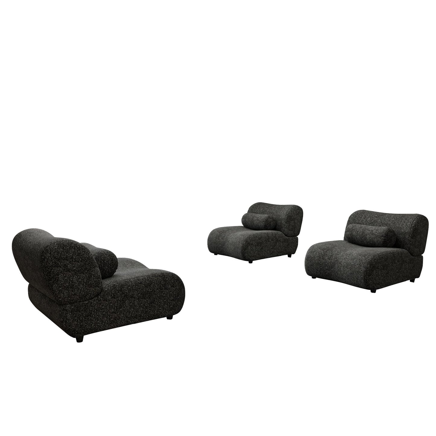 Canapé modulaire 3 places incurvé en chenille moderne avec coussins cylindriques pour le salon
