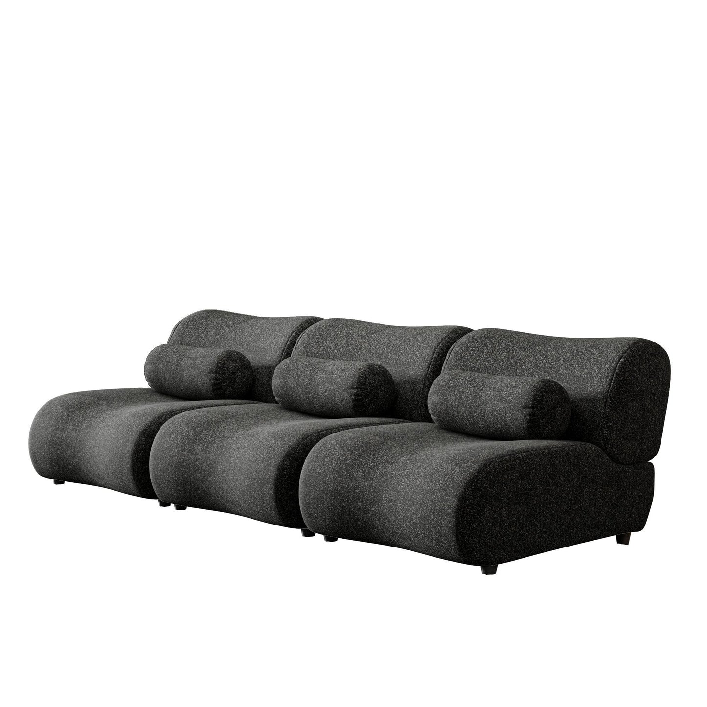 Canapé modulaire 3 places incurvé en chenille moderne avec coussins cylindriques pour le salon