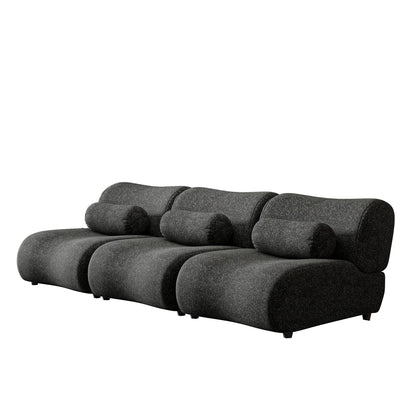 Canapé modulaire 3 places incurvé en chenille moderne avec coussins cylindriques pour le salon