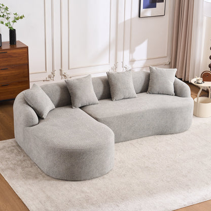 Canapé modulaire moderne en forme de L en chenille avec méridienne incurvée et 4 coussins pour le salon