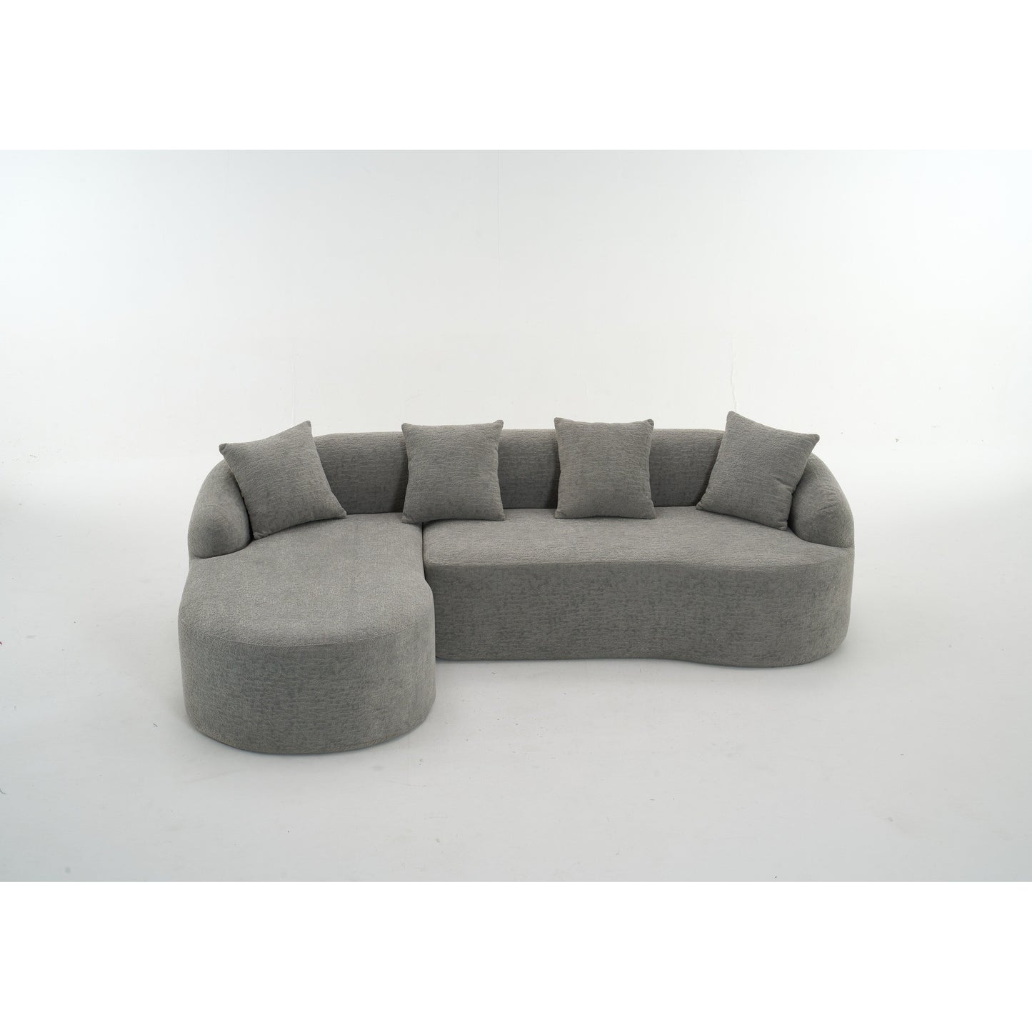 Canapé modulaire moderne en forme de L en chenille avec méridienne incurvée et 4 coussins pour le salon