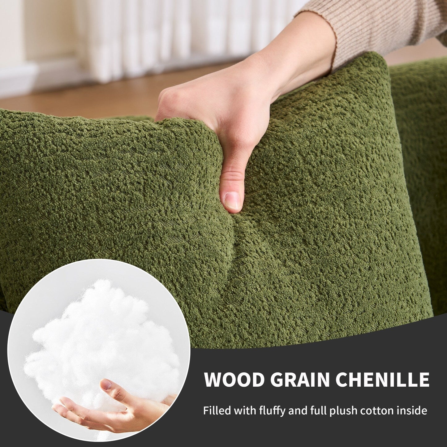 Canapé modulaire moderne en forme de L en chenille avec méridienne incurvée et 4 coussins pour le salon